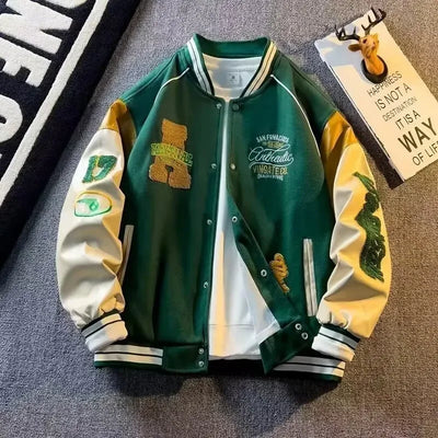 Veste en laine pour hommes, uniforme de Baseball bloqué de couleur, brodé, Vintage coréen, Patchwork, manteau en cuir, vêtements pour hommes, printemps automne