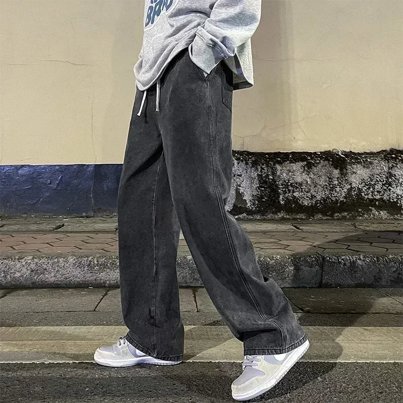 Jean ample pour hommes, Streetwear, Style coréen, mode, ample, droit, jambes larges, vêtements de marque, noir, bleu clair, nouvelle collection 2025
