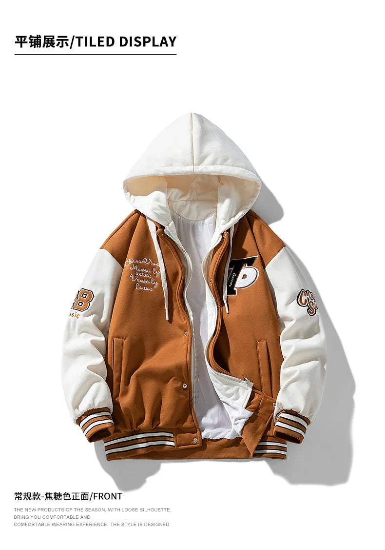 Nouvelle mode hommes vestes de Baseball à capuche mâle faux deux pièces sweat vestes manteaux d'hiver qualité homme Cardigan sweats 3XL