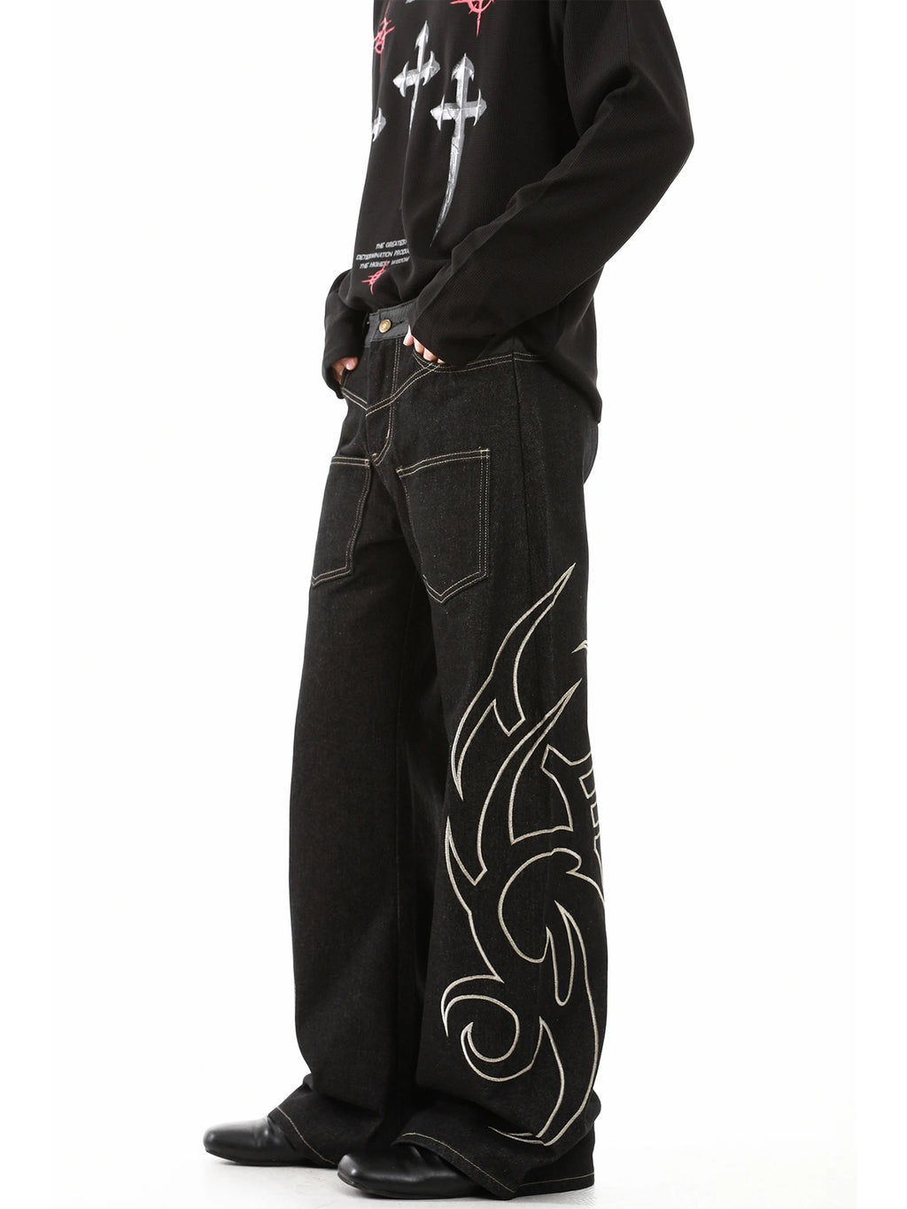Jean de rue pour hommes, couleur unie, poche tridimensionnelle, ceinture réglable, Denim décontracté, pantalon Cargo droit