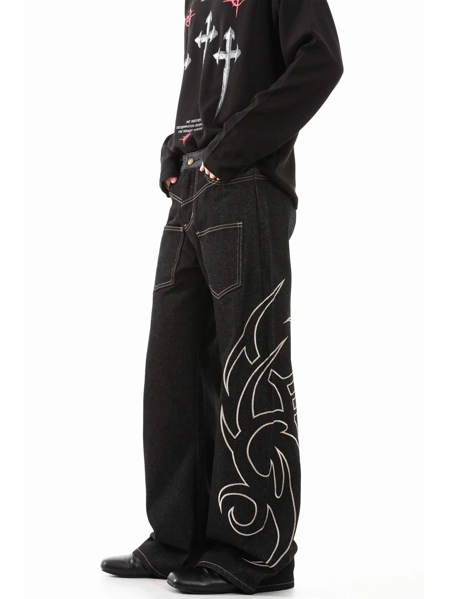 Jean de rue pour hommes, couleur unie, poche tridimensionnelle, ceinture réglable, Denim décontracté, pantalon Cargo droit