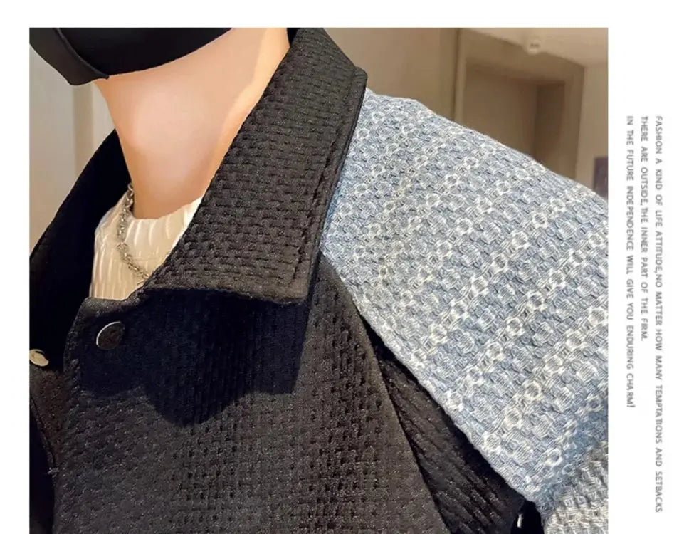 Mn-Vestes décontractées épissées pour hommes, col rabattu, combinaison coréenne à simple boutonnage, couleurs durables, nouveaux abonnés, automne, hiver