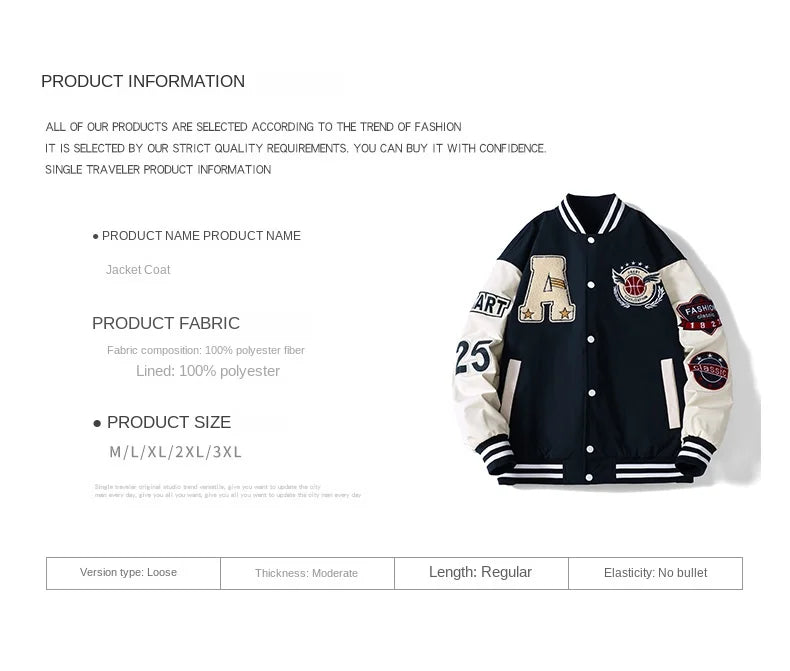 Veste de Baseball de Campus pour hommes, automne Hip-hop Harajuku, lettre cousue brodée, veste de moto, manteau coupe-vent ample pour Couple