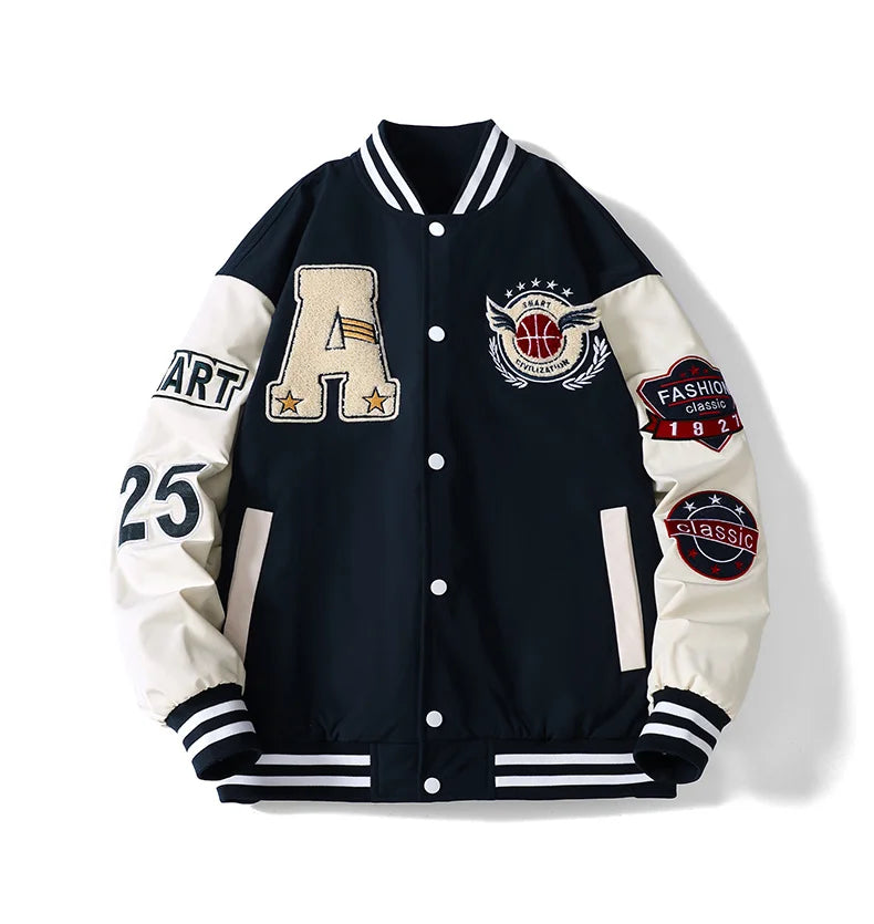 Veste de Baseball de Campus pour hommes, automne Hip-hop Harajuku, lettre cousue brodée, veste de moto, manteau coupe-vent ample pour Couple