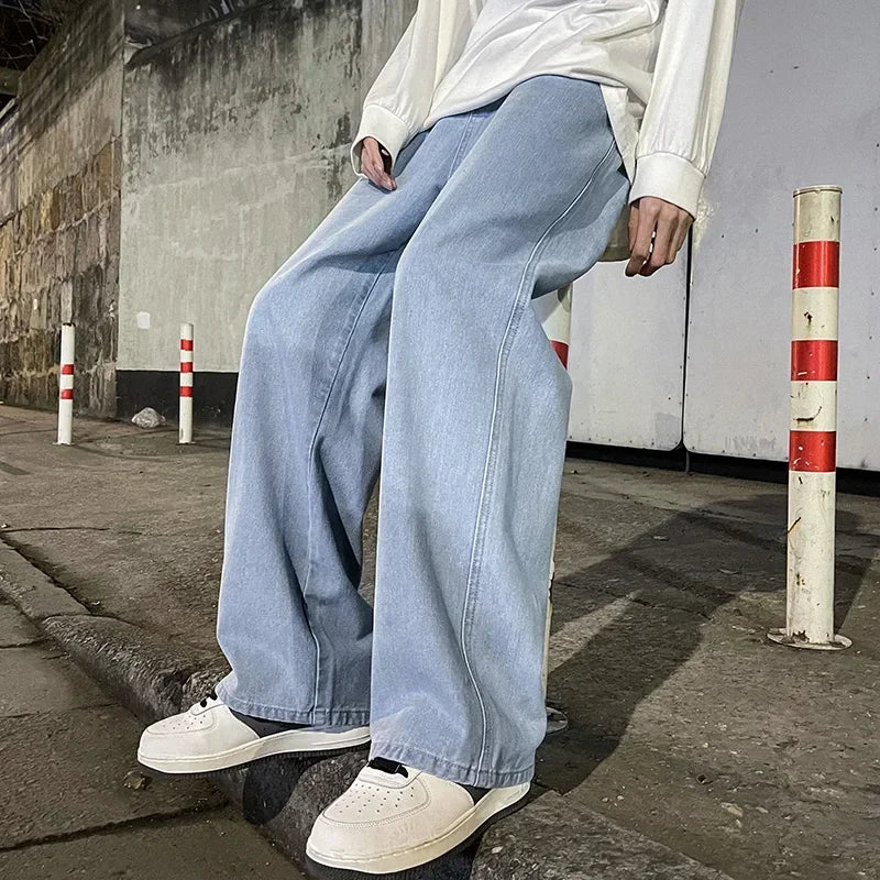 Jean ample pour hommes, Streetwear, Style coréen, mode, ample, droit, jambes larges, vêtements de marque, noir, bleu clair, nouvelle collection 2025