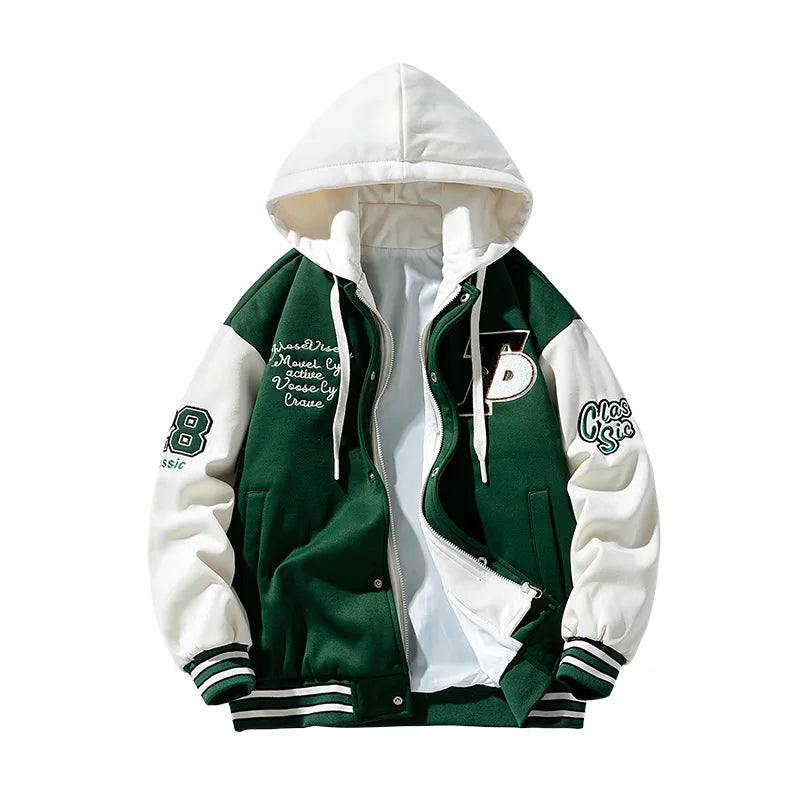 Nouvelle mode hommes vestes de Baseball à capuche mâle faux deux pièces sweat vestes manteaux d'hiver qualité homme Cardigan sweats 3XL