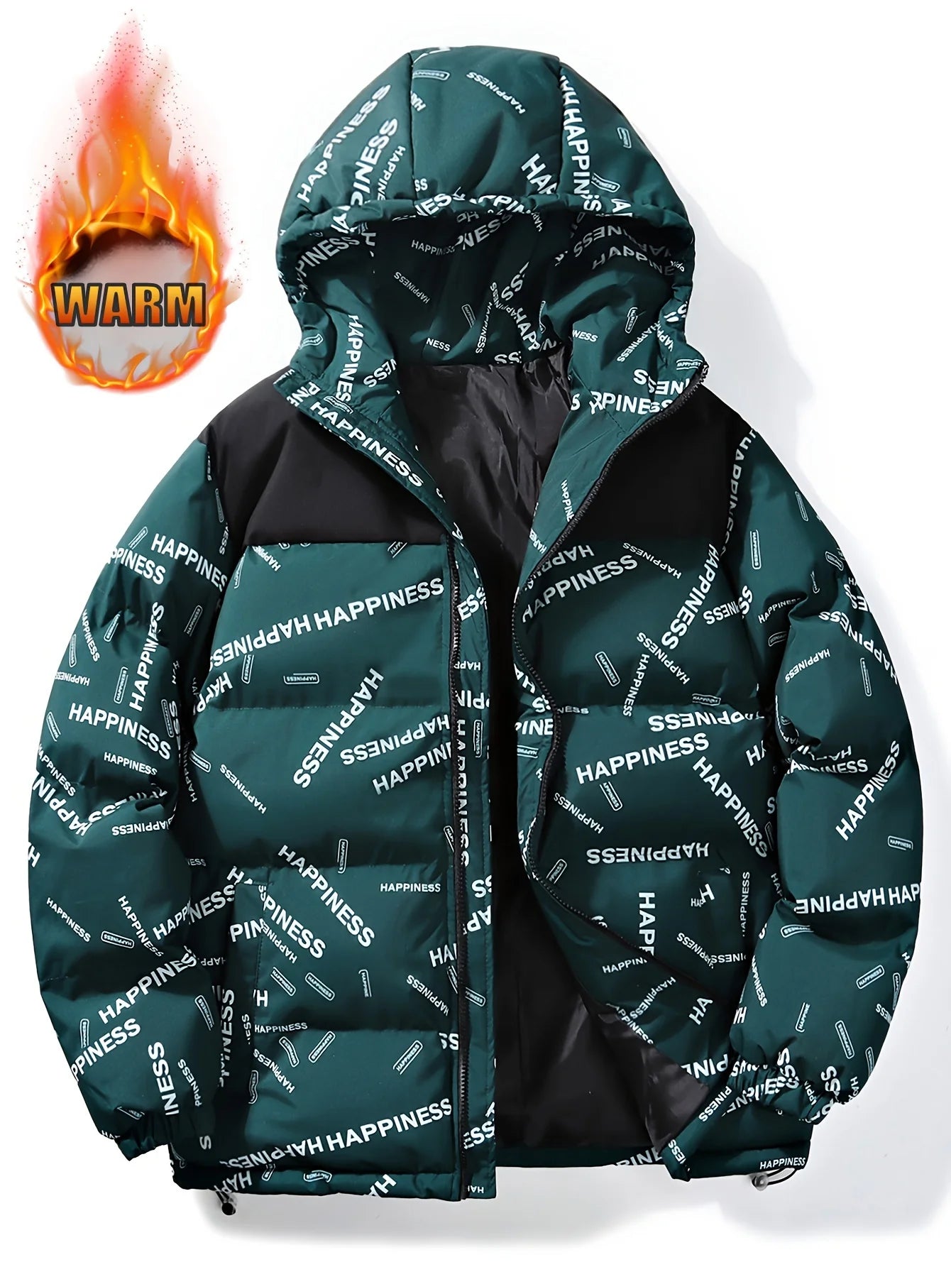 Veste à capuche épaisse coupe-vent pour hommes avec poches et cordon de serrage décontracté lettre imprimée vêtements d'extérieur polyvalents chaud et élégant pour décontracté