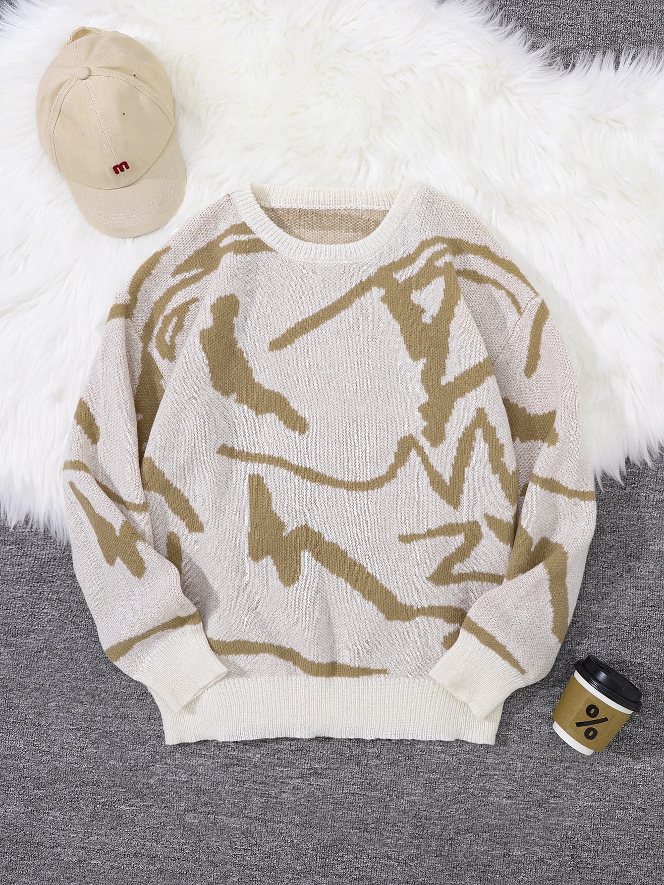Nouveau populaire printemps automne Graffiti Jacquard motif pull pull décontracté col rond contraste couleur tricoté hommes pull