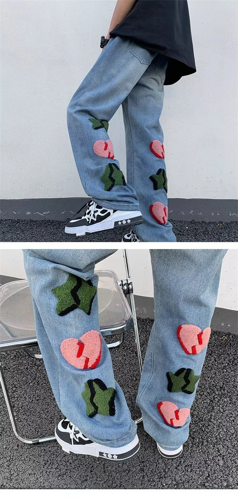 2025 nouveau Goth Graffiti brodé Jean hommes haute rue Harajuku mode Denim pantalon Hip Hop Y2K Vintage Jean pantalones