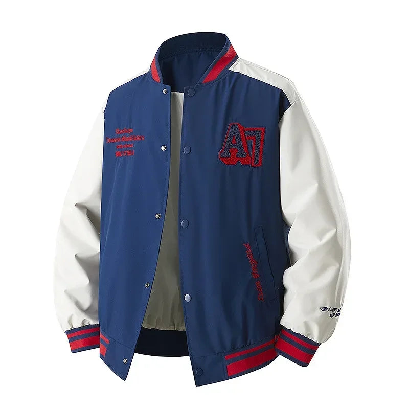 Veste de Baseball rétro américaine pour hommes, col montant, vêtements d'extérieur décontractés, coupe ample, manteau de printemps et d'automne