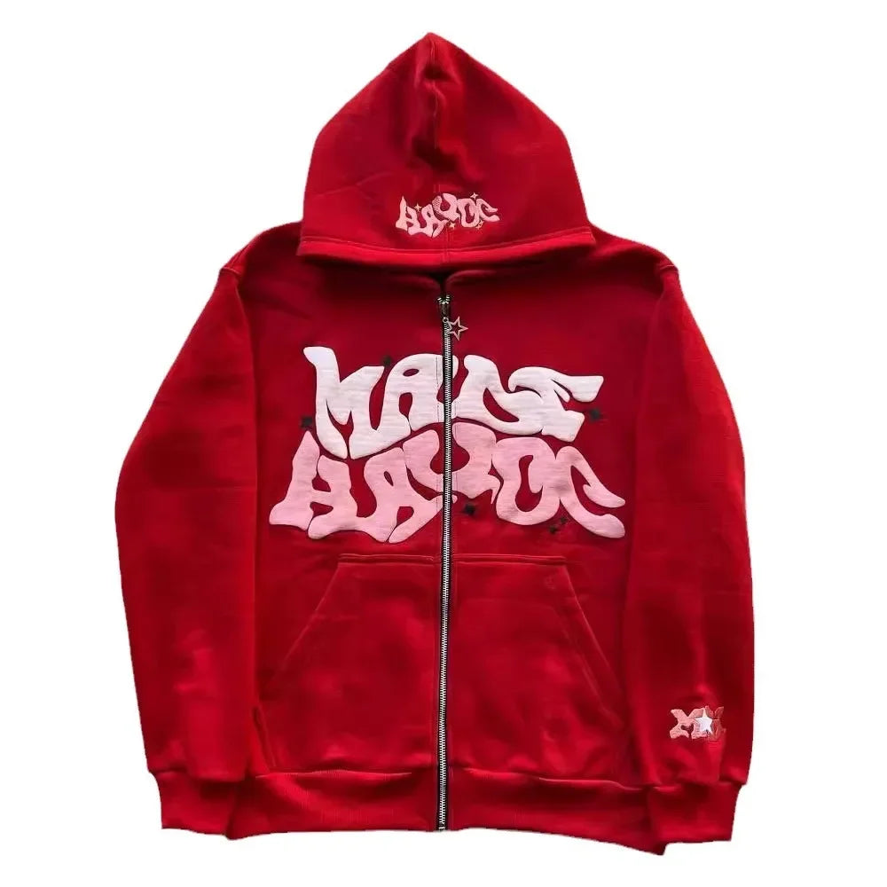 Sweat-shirt à capuche avec fermeture éclair, lettres et étoiles américaines rétro, adapté aux hommes et aux femmes, veste Y2K, cardigan d'automne et d'hiver
