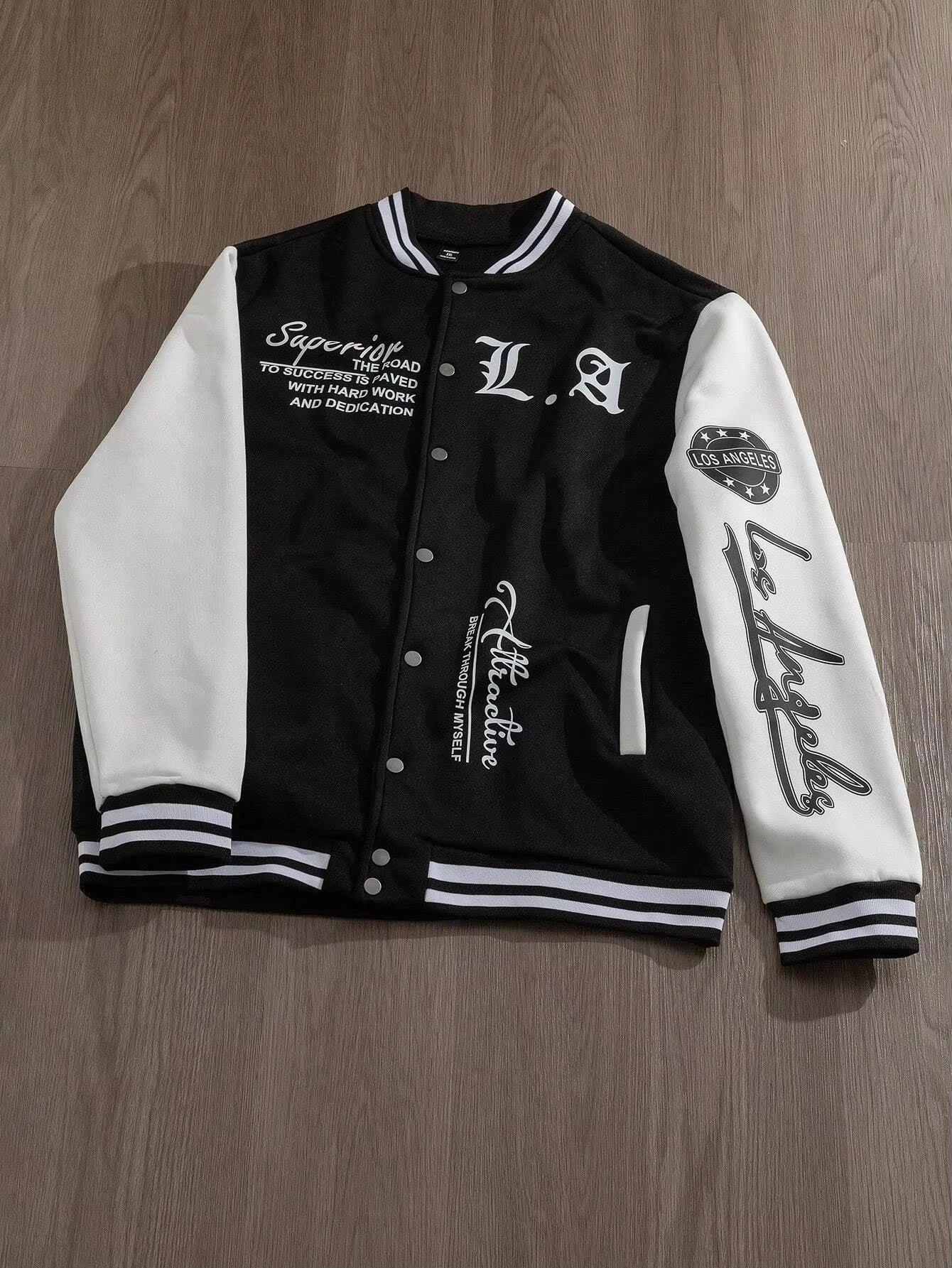 Manfinity EMRG hommes Simple impression quotidien à manches longues veste de Baseball hommes veste hommes vêtements vestes pour hommes