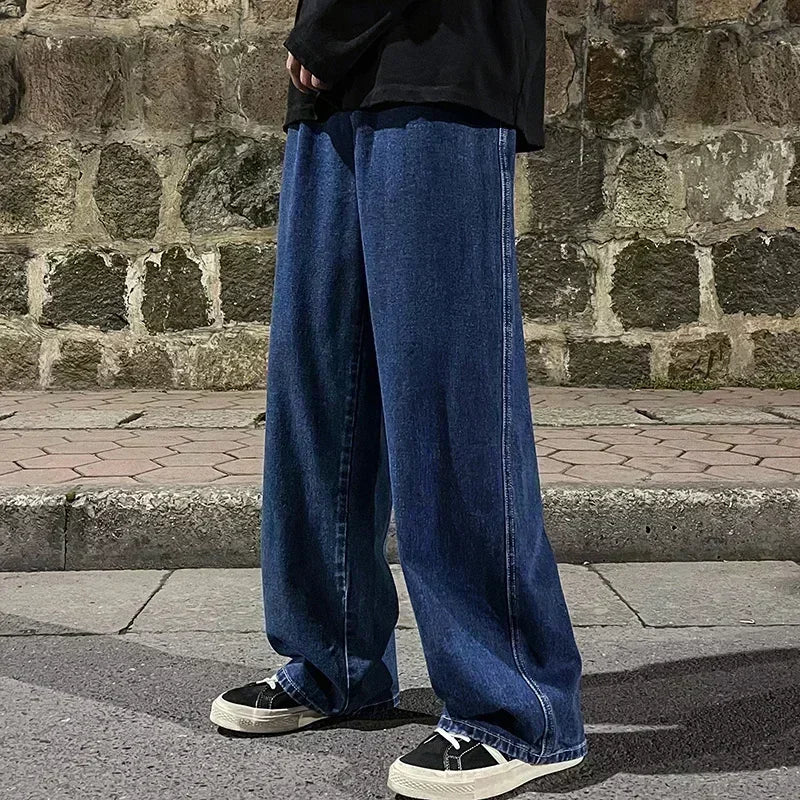 Jean ample pour hommes, Streetwear, Style coréen, mode, ample, droit, jambes larges, vêtements de marque, noir, bleu clair, nouvelle collection 2025