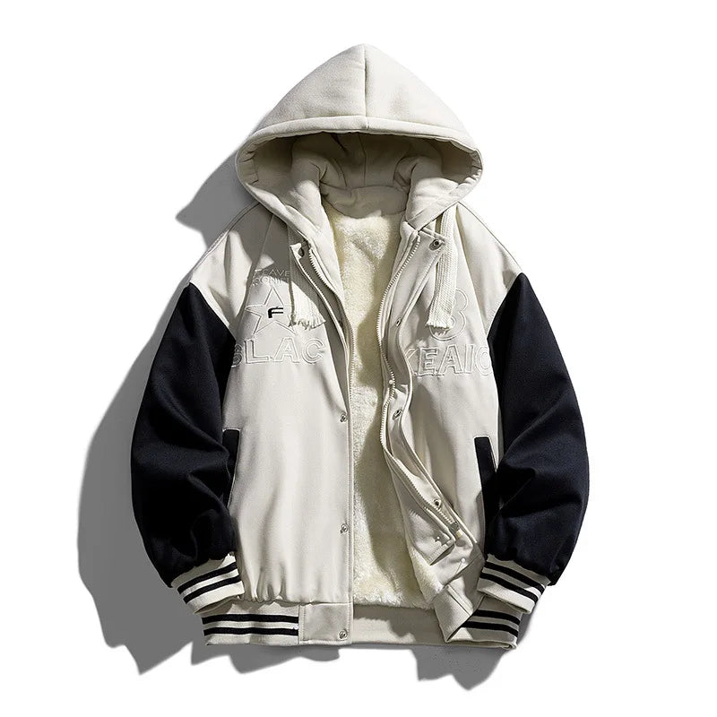 Vestes de Baseball à capuche pour hommes, Streetwear tendance, nouvelle mode polaire chaude d'hiver, faux manteaux deux pièces amples et décontractés 3XL