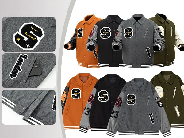 Veste bombardier Vintage à col rabattu pour homme, manteau ample avec lettres brodées, veste de moto, veste de Baseball universitaire automne/hiver