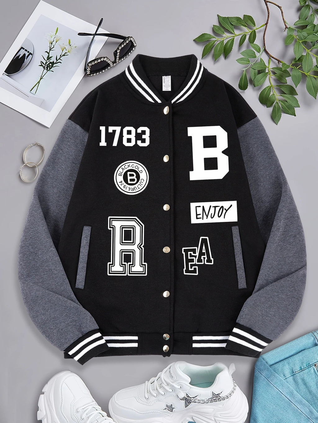 Vestes imprimées de lettres Hip Hop pour femmes, uniforme de baseball souriant, veste décontractée de rue de personnalité, vêtements chauds et doux pour femmes, hiver