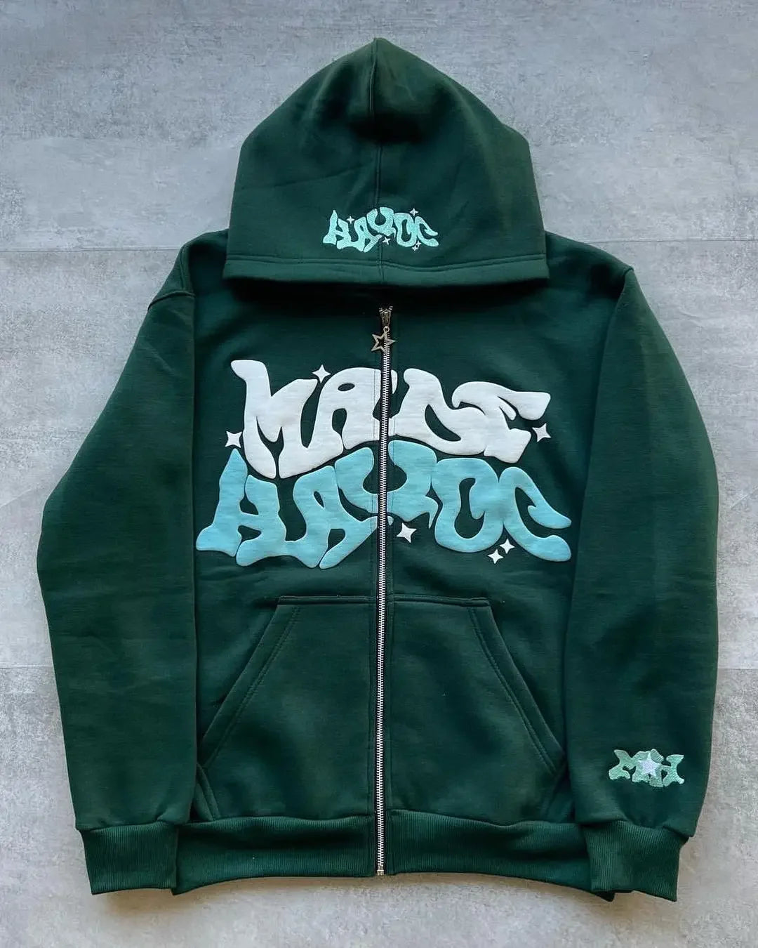 Sweat-shirt à capuche avec fermeture éclair, lettres et étoiles américaines rétro, adapté aux hommes et aux femmes, veste Y2K, cardigan d'automne et d'hiver