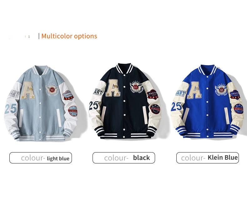 Veste de Baseball de Campus pour hommes, automne Hip-hop Harajuku, lettre cousue brodée, veste de moto, manteau coupe-vent ample pour Couple