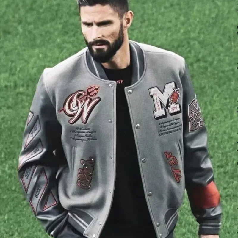 Uniformes de baseball en brique chaude avec lettres brodées lourdes pour hommes et femmes, hauts américains d'automne et d'hiver, tendance de la mode rétro