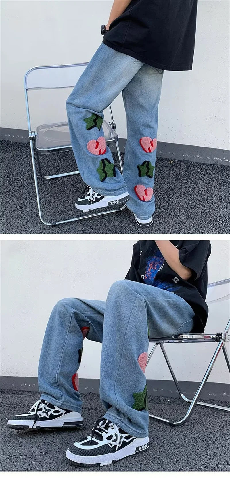 2025 nouveau Goth Graffiti brodé Jean hommes haute rue Harajuku mode Denim pantalon Hip Hop Y2K Vintage Jean pantalones