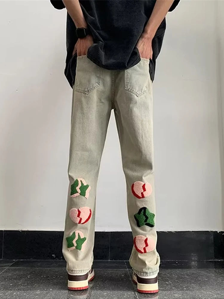 2025 nouveau Goth Graffiti brodé Jean hommes haute rue Harajuku mode Denim pantalon Hip Hop Y2K Vintage Jean pantalones