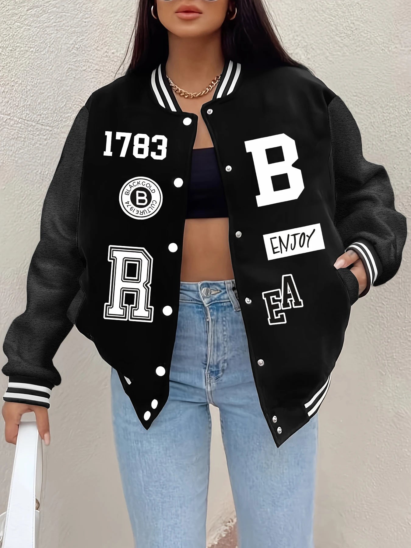 Vestes imprimées de lettres Hip Hop pour femmes, uniforme de baseball souriant, veste décontractée de rue de personnalité, vêtements chauds et doux pour femmes, hiver