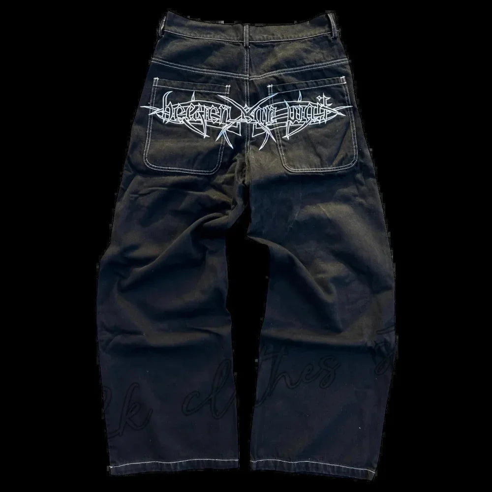 Nouveau Baggy décontracté jambe large Jean hommes rue rétro Hip Hop imprimé Jean tendance mode noir taille haute Jean Y2k hommes vêtements 2023