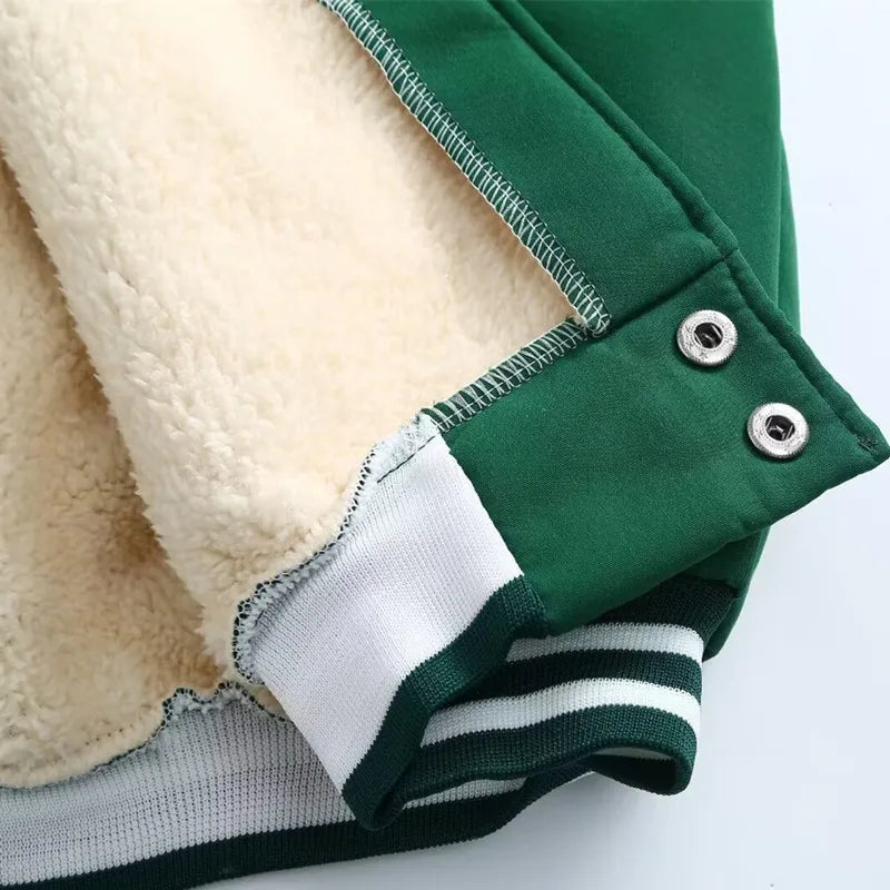 Vestes polaires Vintage à col de Baseball pour hommes, lettres brodées, loisirs, sport, manteau épais en peau d'agneau, veste de moto surdimensionnée
