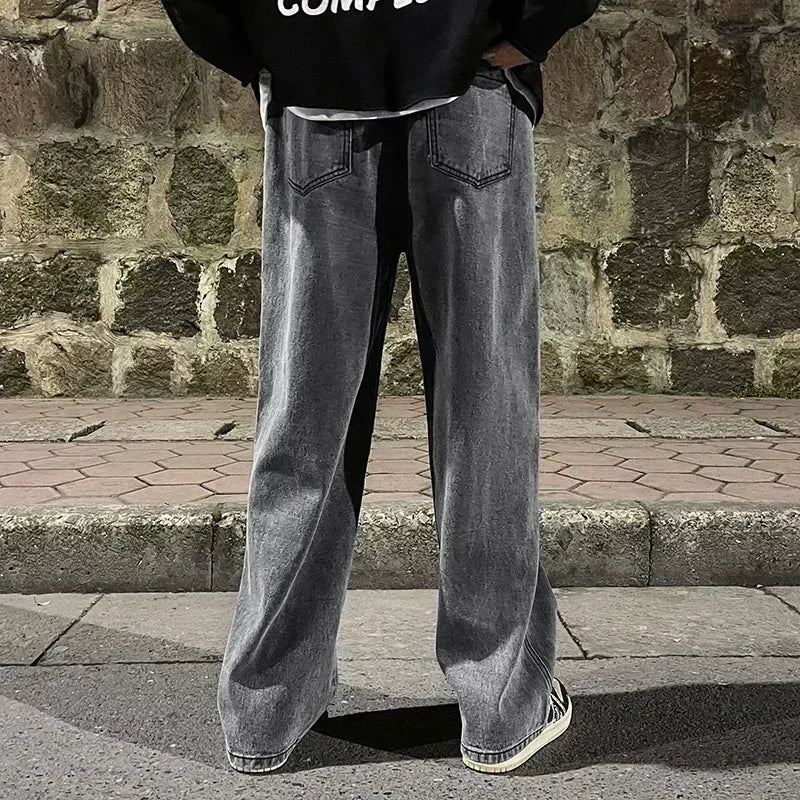 Jean ample pour hommes, Streetwear, Style coréen, mode, ample, droit, jambes larges, vêtements de marque, noir, bleu clair, nouvelle collection 2025