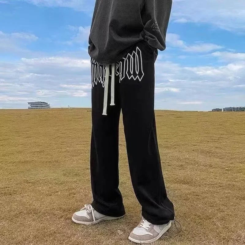 Style américain lettre imprimer pantalon droit pour hommes haute rue pantalon ample décontracté Joggers Hip Hop cordon pantalons de survêtement