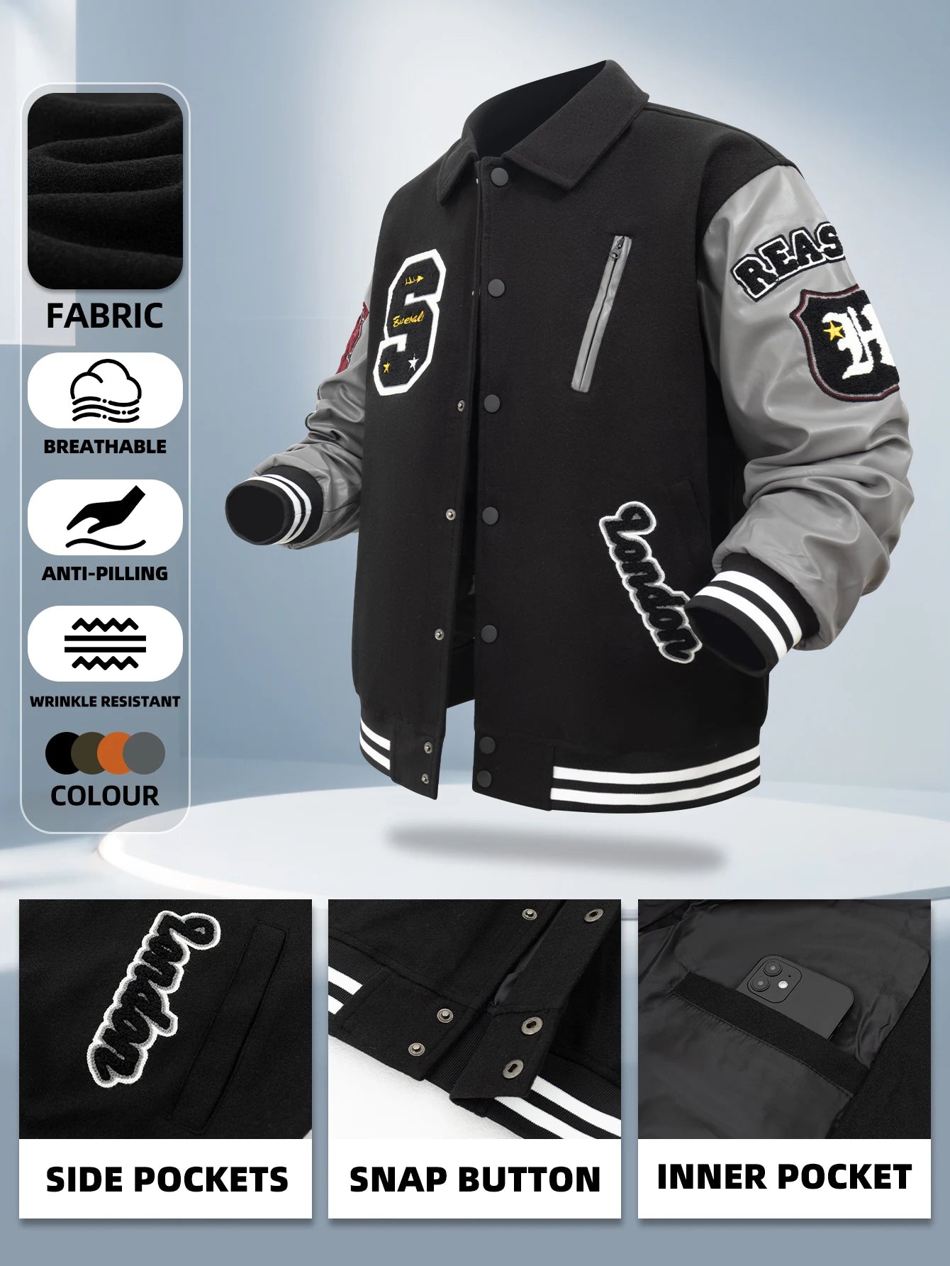 Veste bombardier Vintage à col rabattu pour homme, manteau ample avec lettres brodées, veste de moto, veste de Baseball universitaire automne/hiver