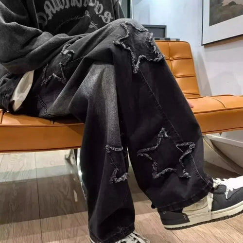 2025 nouvelle mode étoiles serviette broderie marron hommes jean Pantalon Y2K vêtements droit Hip Hop coton Pantalon Homme