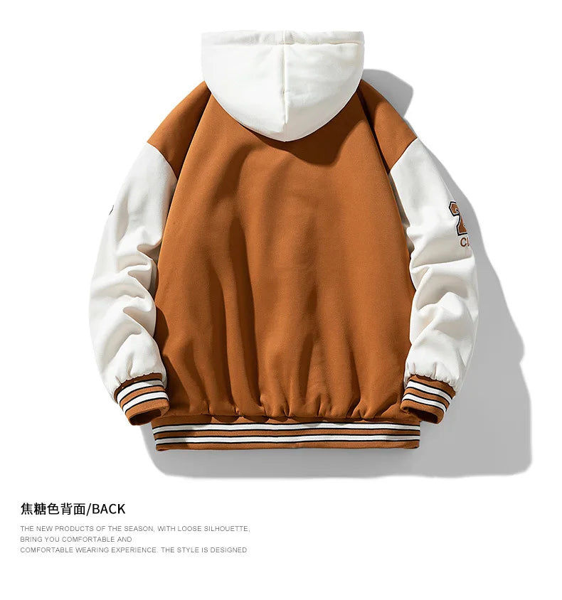 Nouvelle mode hommes vestes de Baseball à capuche mâle faux deux pièces sweat vestes manteaux d'hiver qualité homme Cardigan sweats 3XL