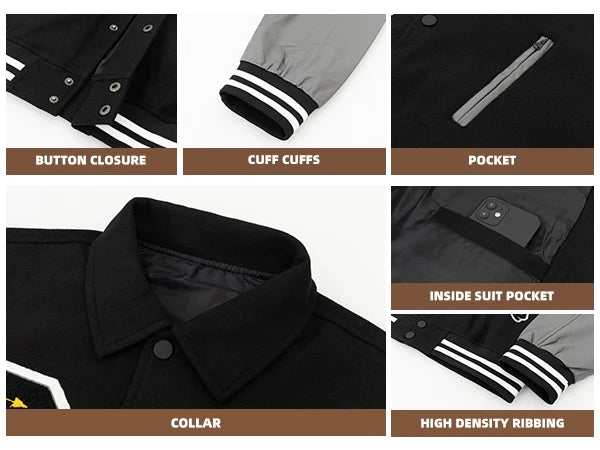 Veste bombardier Vintage à col rabattu pour homme, manteau ample avec lettres brodées, veste de moto, veste de Baseball universitaire automne/hiver