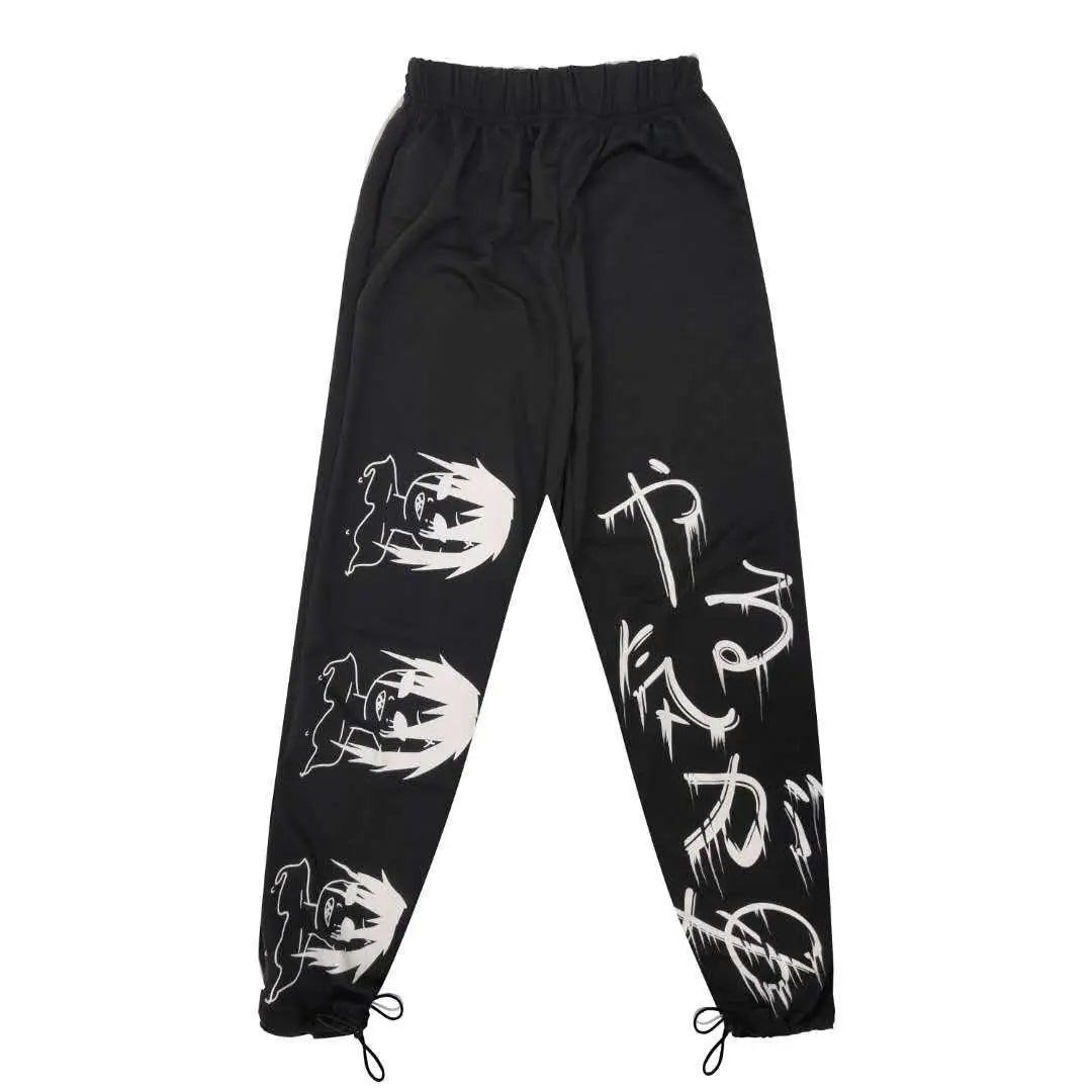 Pantalon de survêtement noir imprimé japonais Y2k pour homme, Streetwear, jambes larges, Baggy surdimensionné, décontracté, Sport, 2023