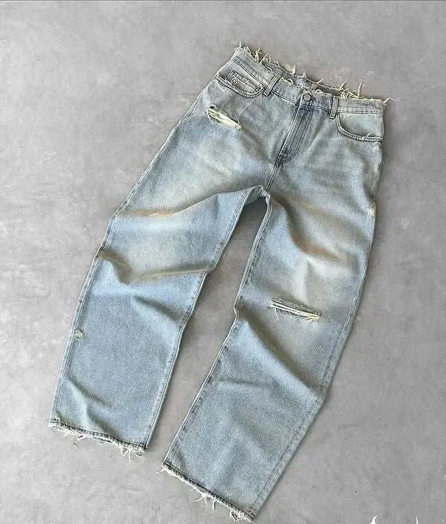 Nouveau Y2K Harajuku rétro graphique Patch jean Hip Hop gothique bord brut broderie noir Baggy jean jambe large Denim pantalon hommes femmes
