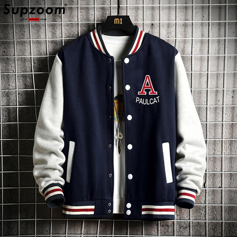 Supership-Blouson aviateur en coton de style preppy, manches côtelées brodées, vêtements de baseball, décontracté, marque, automne, hiver, nouveauté