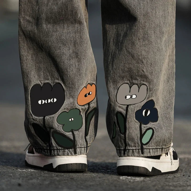 Jean Baggy imprimé fleur Y2K pour hommes, Streetwear américain décontracté, pantalon à jambes larges, Vintage, droit, nouvelle collection 2025