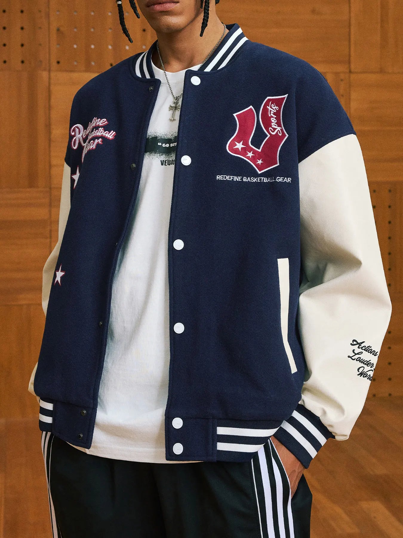 Veste de baseball boutonnée à manches longues pour hommes, manteau universitaire à imprimé étoiles, col de baseball chimilcasual, printemps et automne