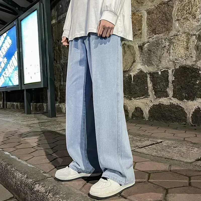 Jean ample pour hommes, Streetwear, Style coréen, mode, ample, droit, jambes larges, vêtements de marque, noir, bleu clair, nouvelle collection 2025