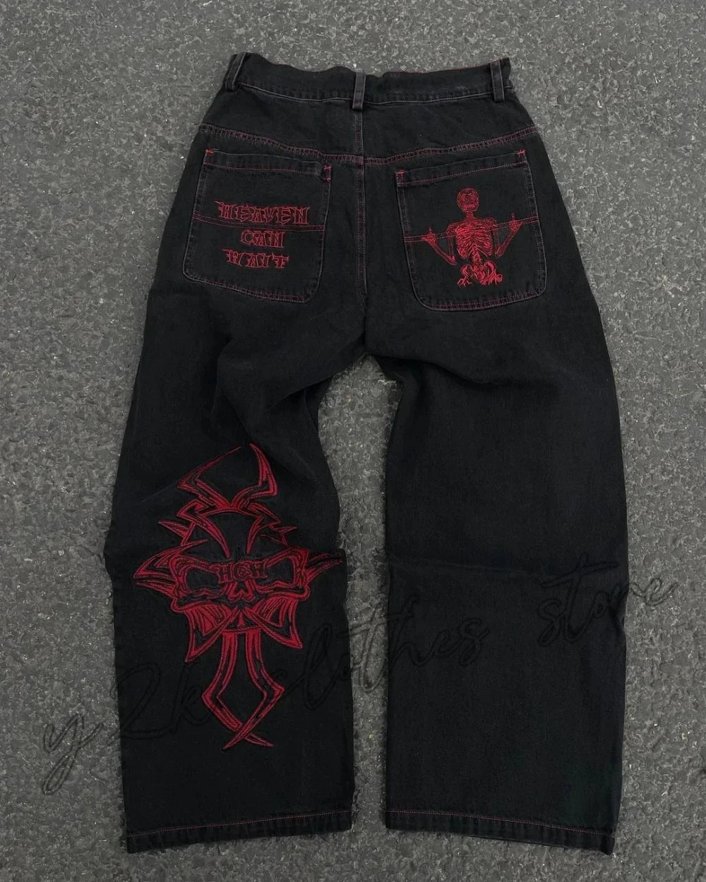 Nouveau Baggy décontracté jambe large Jean hommes rue rétro Hip Hop imprimé Jean tendance mode noir taille haute Jean Y2k hommes vêtements 2023