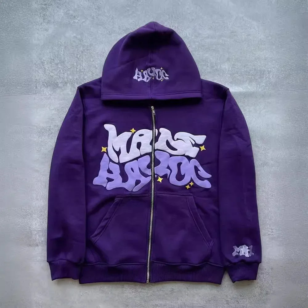 Sweat-shirt à capuche avec fermeture éclair, lettres et étoiles américaines rétro, adapté aux hommes et aux femmes, veste Y2K, cardigan d'automne et d'hiver