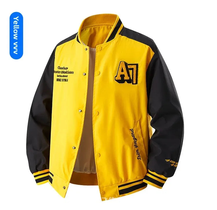 Veste de Baseball rétro américaine pour hommes, col montant, vêtements d'extérieur décontractés, coupe ample, manteau de printemps et d'automne