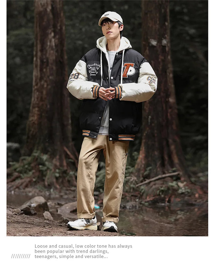 2025 nouvelle veste en coton hommes hiver jeunesse épaissi vers le bas manteau à capuche faux deux pièces mode Parka décontractée vêtements d'extérieur chauds grande taille