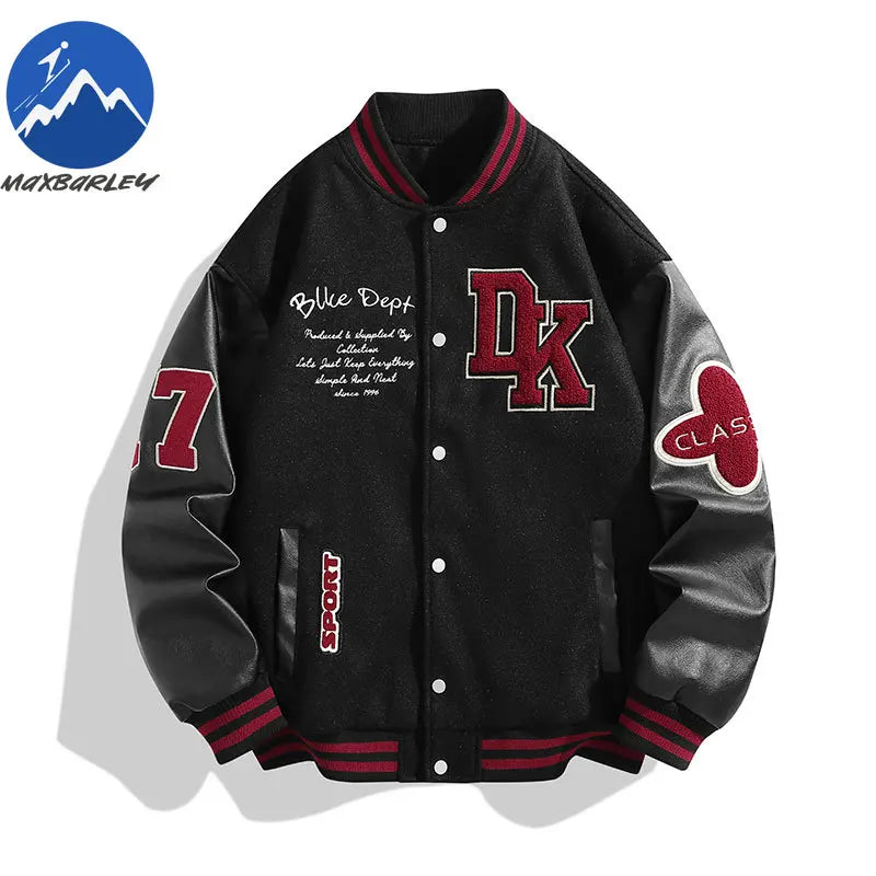 Maxbarley Hip Hop veste de Baseball américaine hommes femmes 2025 automne moto PU cuir Patchwork vestes rue coupe-vent manteau