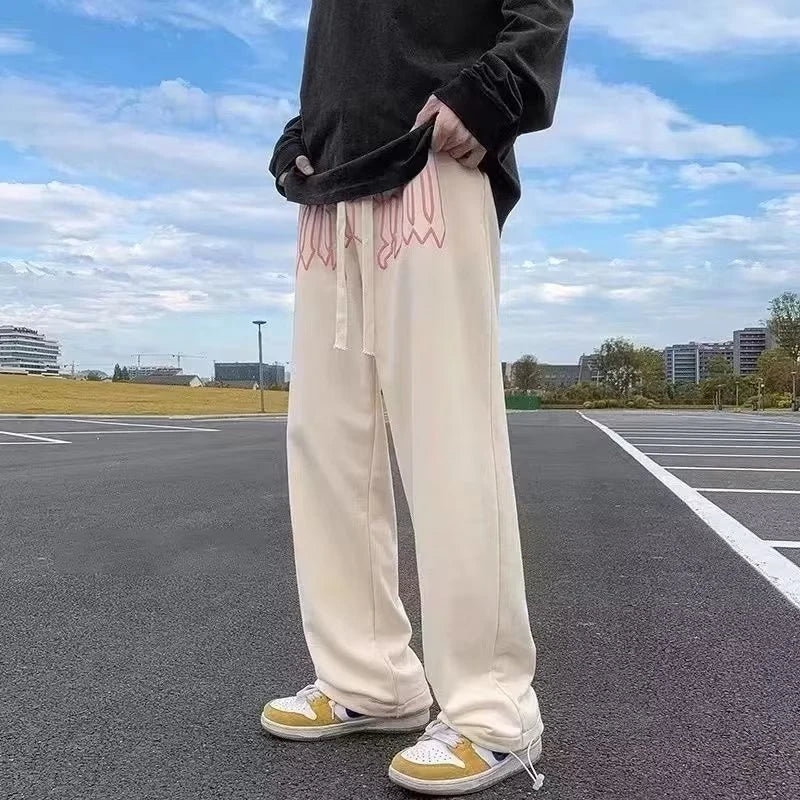 Style américain lettre imprimer pantalon droit pour hommes haute rue pantalon ample décontracté Joggers Hip Hop cordon pantalons de survêtement