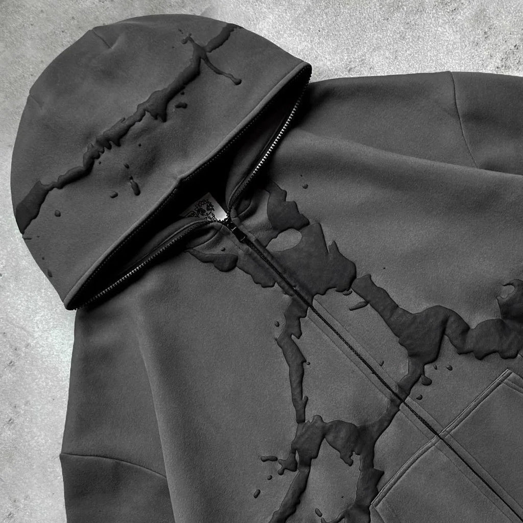 2025 transfrontalier européen et américain automne et hiver nouveau sweat à capuche imprimé mousse Vintage épaissi ensemble ample pour hommes en Stock