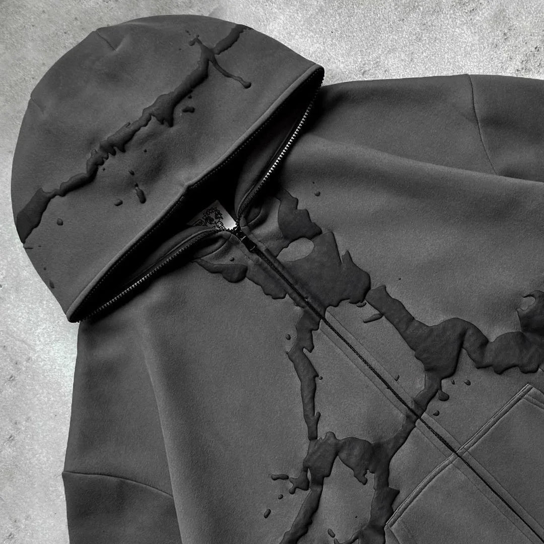 2025 transfrontalier européen et américain automne et hiver nouveau sweat à capuche imprimé mousse Vintage épaissi ensemble ample pour hommes en Stock