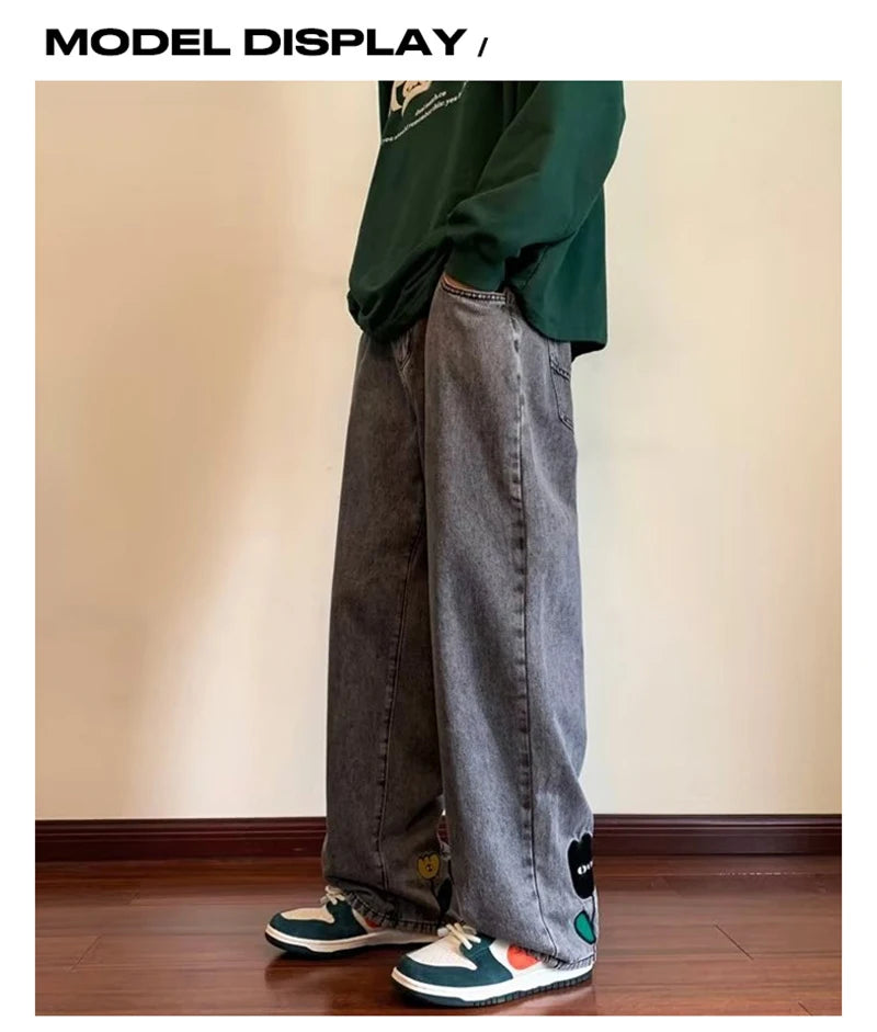 Jean Baggy imprimé fleur Y2K pour hommes, Streetwear américain décontracté, pantalon à jambes larges, Vintage, droit, nouvelle collection 2025