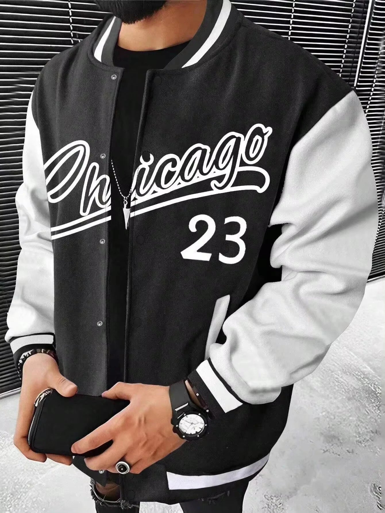 Manfinity hommes lettre imprimer couleur bloc veste de Baseball moto veste Streetwear veste en cuir hommes